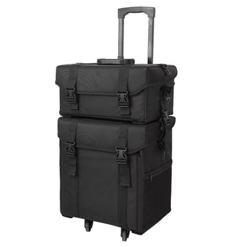 Professional 2-in-1 Makeup & Barber Trolley Bag – Rolling Cosmetic Organizer Case with Drawers, Oxford Fabric & Faux Leather Finish